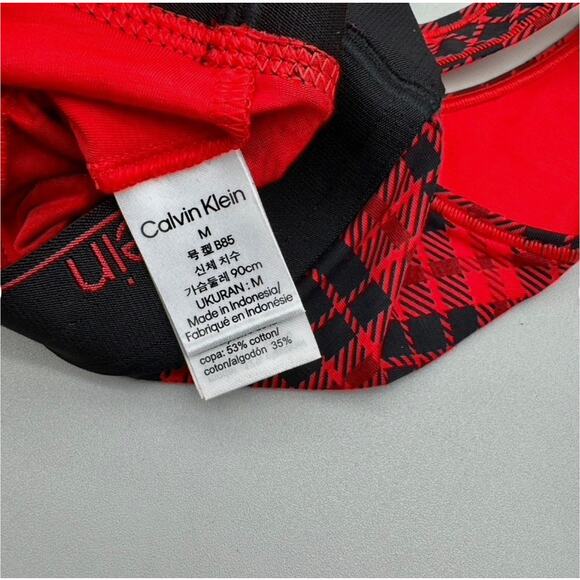 Calvin Klein Bralette Womens Medium Red Black Tartan Plaid Unlined Modern Cotton - Picture 7 of 9